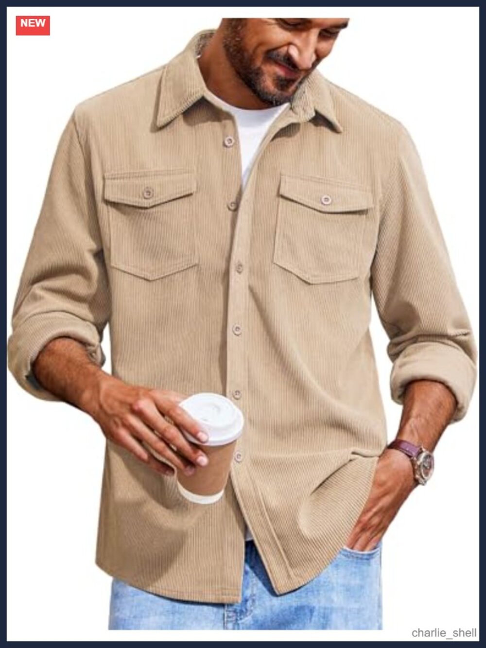 Corduroy Button Down Shirt Jacket Long Sleeve Shacket Flap Pockets